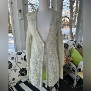 NWT: Anthropologie Knitted & Knotted Mint Green Open Front Long Cardigan Sweater